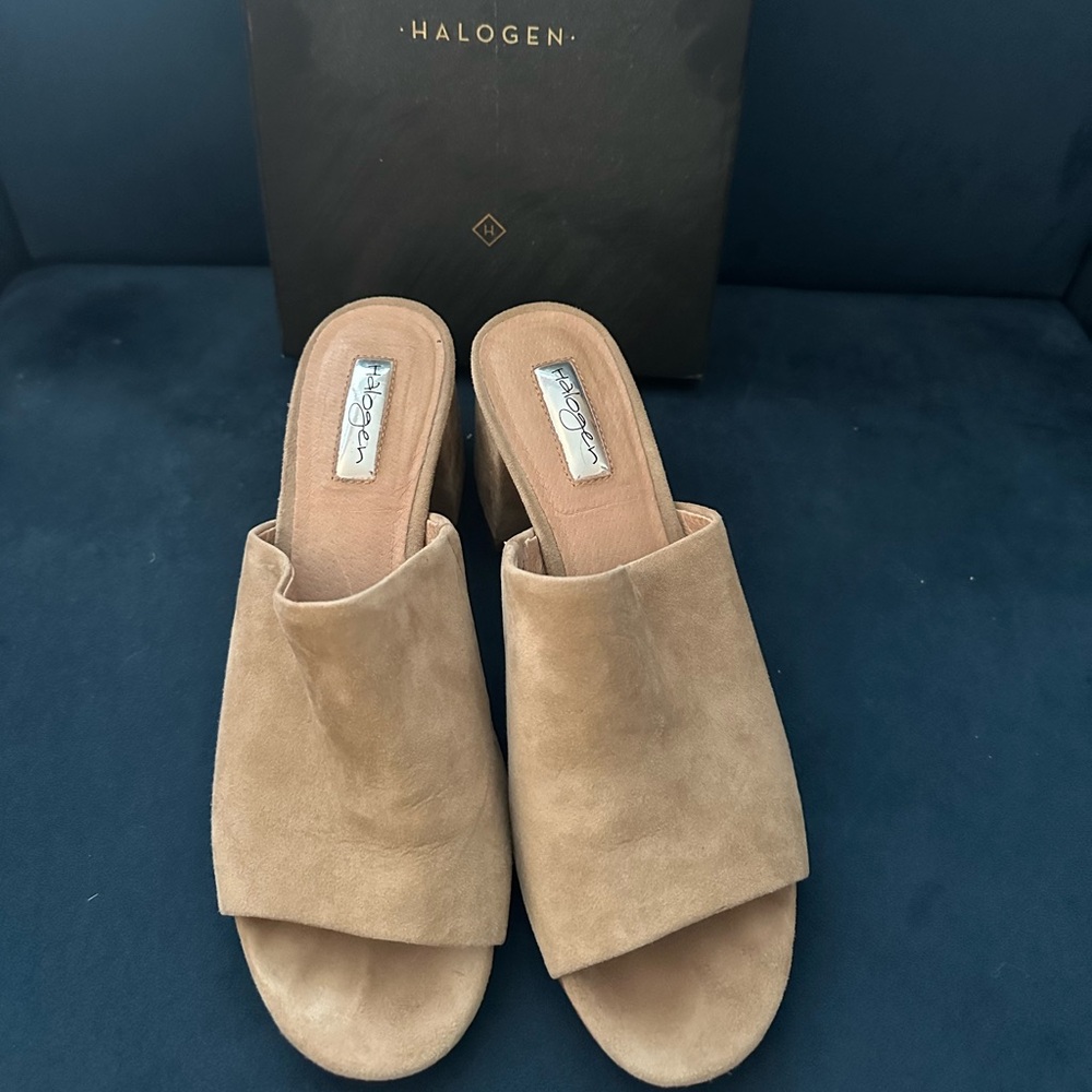 Halogen Beige Suede Mules